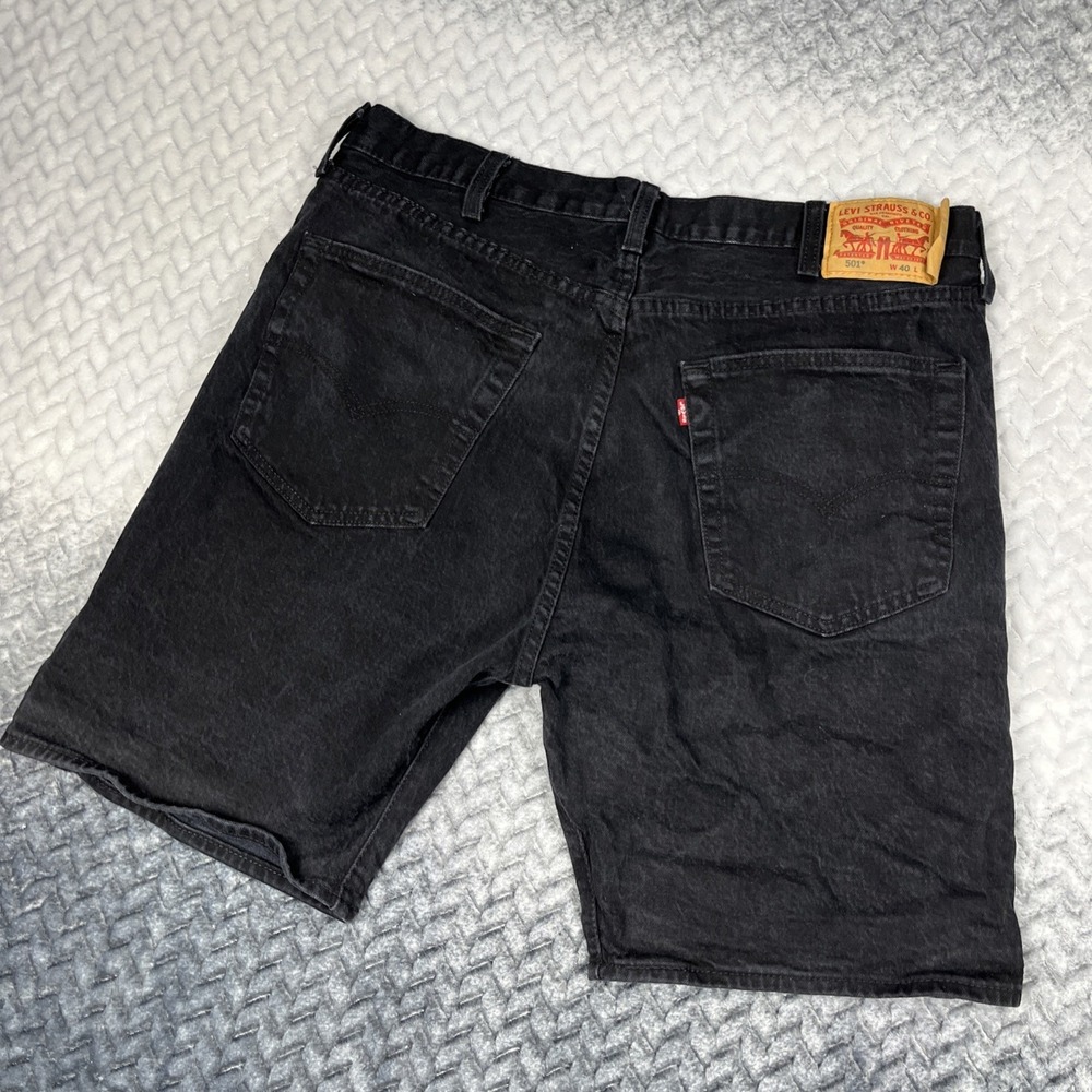 Levi's 501 Black Denim Shorts Button-fly Stretch Mens W38 5-Pocket Jorts (tag40)